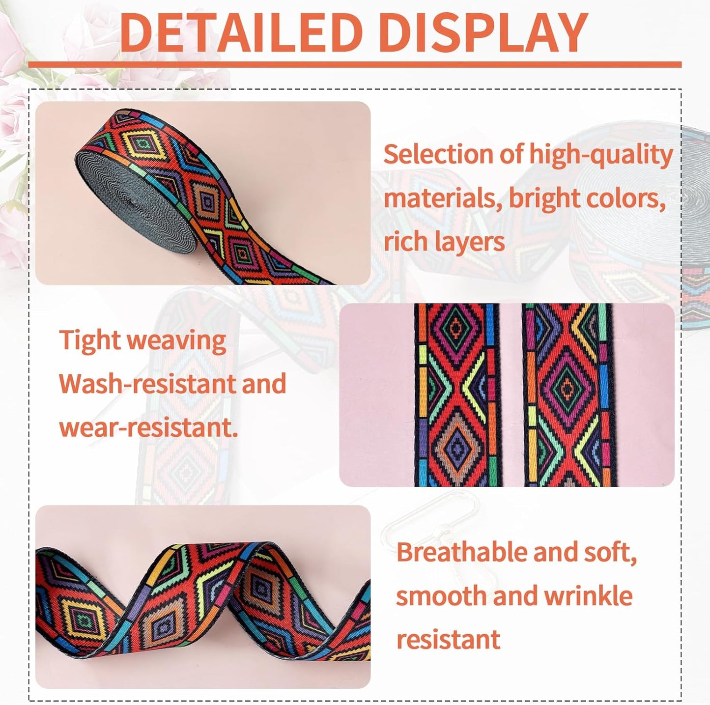 Printed Nylon Webbing 1 1/2 inch 6 Yards Colorful Squares Thick Patterned Fabric Webbing Luggage Handle Jacquard Ribbon for Backpack Bags-Seatbelt-Clothing-Sewing-DIY Crafts & Projects Supplies