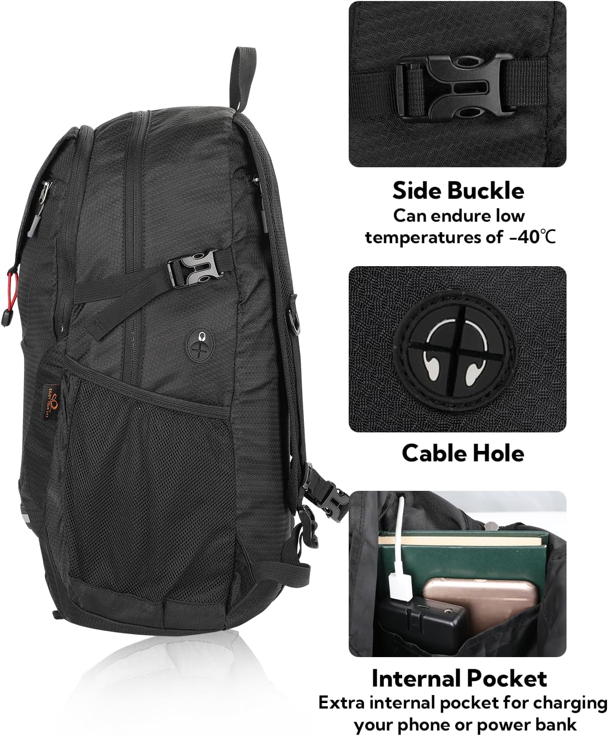 WATERFLY Lightweight Packable Hiking Backpack: 30L Foldable Travel Daypack Ultralight Camping Day Pack for Woman Man