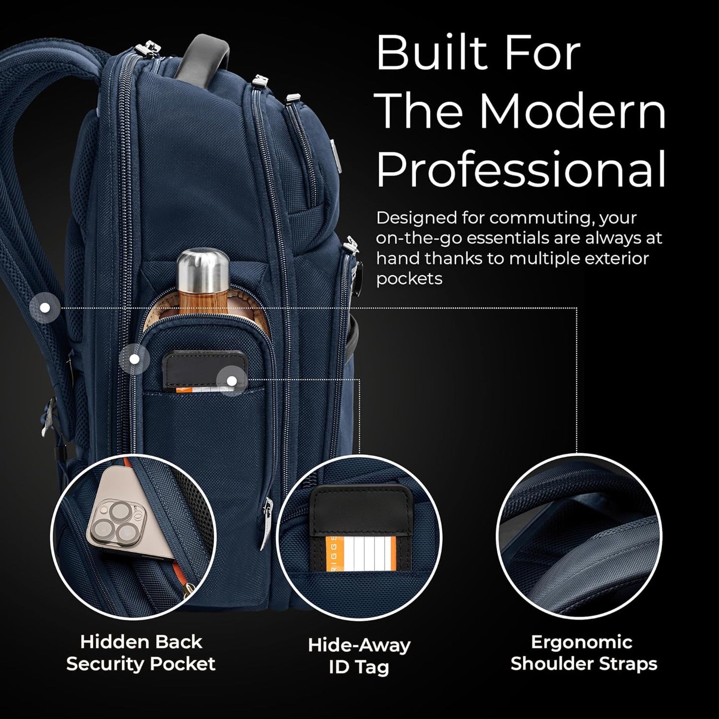 Briggs & Riley Medium Cargo Backpack for Women & Men - Laptop Backpack, For Work & Travel, Lightweight & Durable, Padded Straps, Fits up to 15" Laptop - @work Collection, Navy