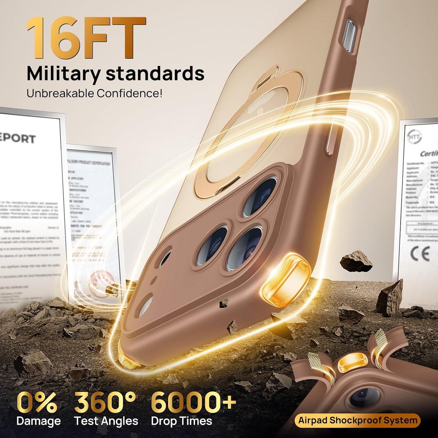 360° Spin Magnetic Stand for iPhone 17 Pro Case, [Fit for MagSafe][Military Protection][Full Camera Protection] Adjustable Kickstand iPhone Case for iPhone 17 Pro 6.3", Brown