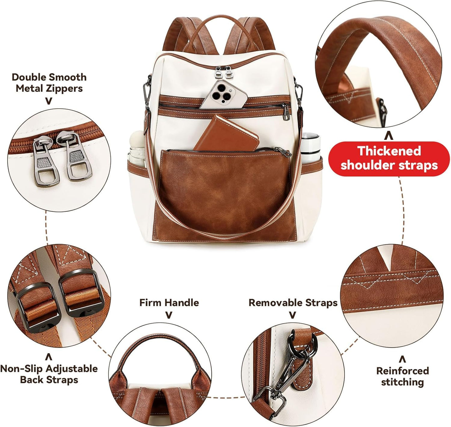 Vegan Leather Laptop Backpack for Women 15.6 Inch Work Backpack Purse for Travel College