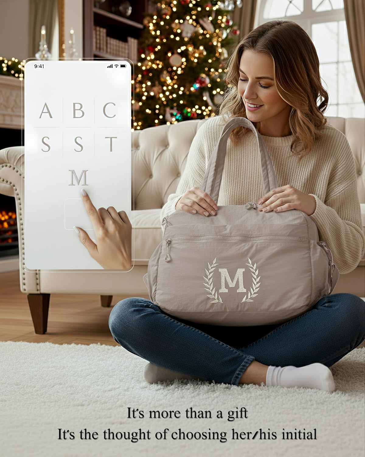 Gym Duffle Bag for Women – Embroidered Custom Initial Sports Bag for Men – Personalized Travel & Workout Duffel with Luggage Sleeve – Thoughtful Gift for Mom, Girl, Daughter, Mother (Camel, H)