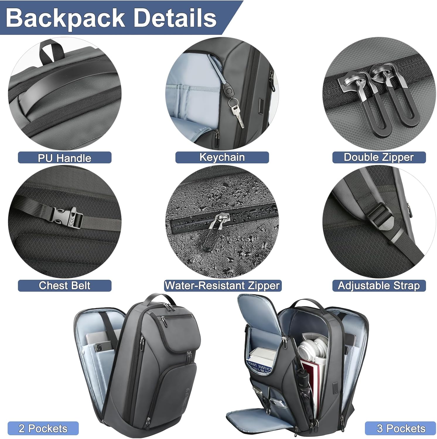 hk Business Smart Backpack for Men Anti-Theft for 17.3 Inch Laptop with USB Charging Port
