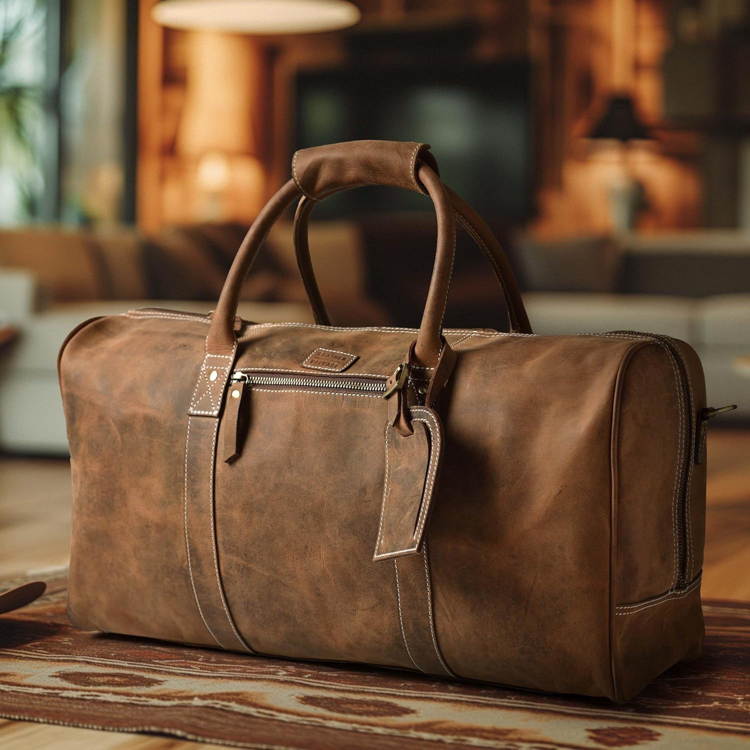 Leather Village Leather Duffel Bags for Men & Women-Stylish Travel Weekender Carry-On Sports Gym