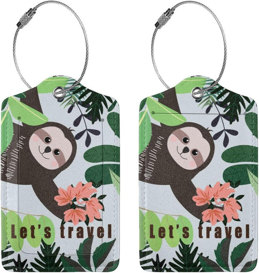 2 Pcs Cute Sloth Theme Luggage Tag for Suitcases, Cruise Ship Essential Let's Travel Birthday Gift for Men Women Girl Boy Kids Children, Sloth Party Decorations, Funny Christmas Unique Ideas Gifts