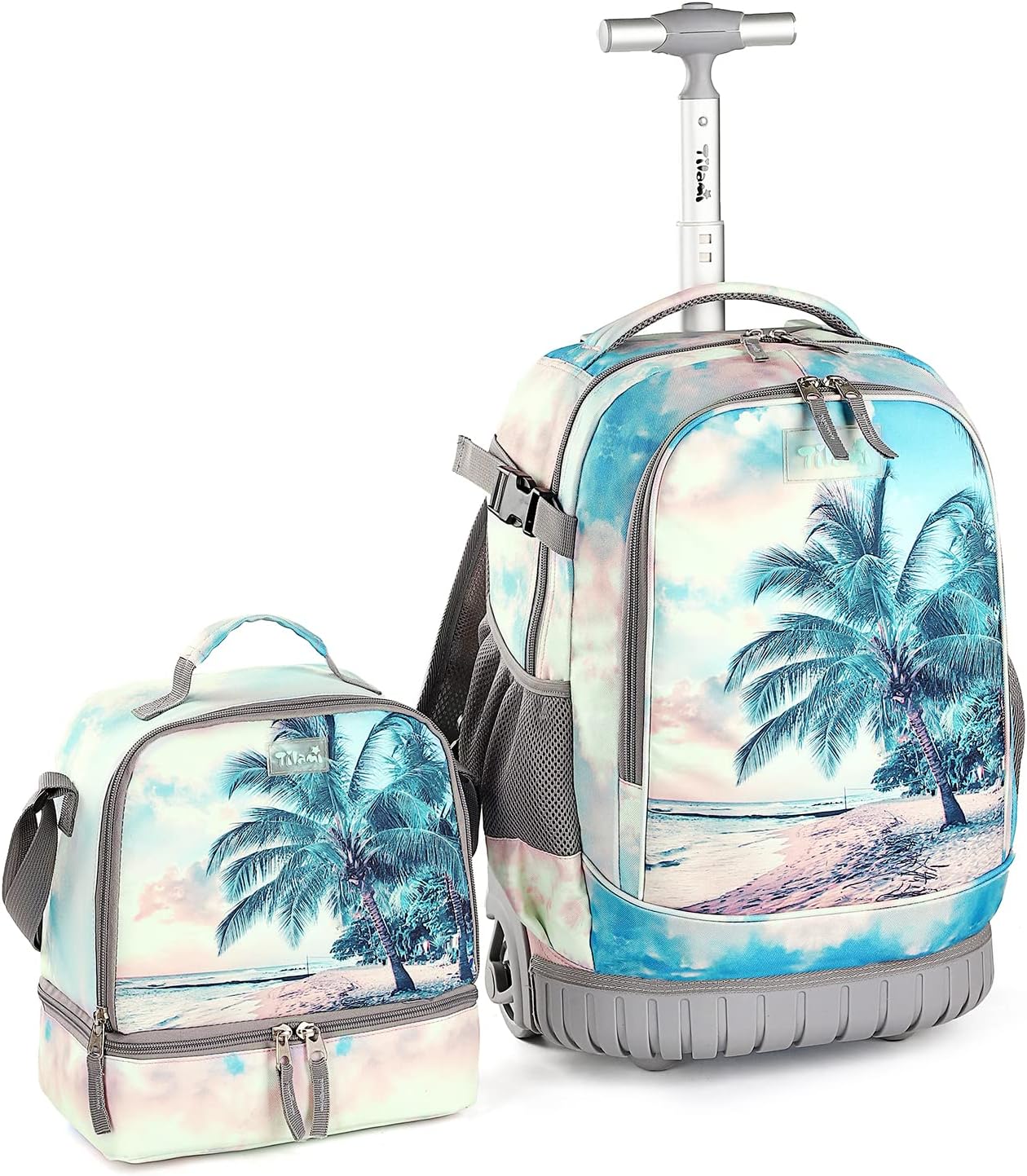 Tilami Rolling Backpack 19 inch with Lunch Bag Wheeled Laptop Backpack (Seaside)