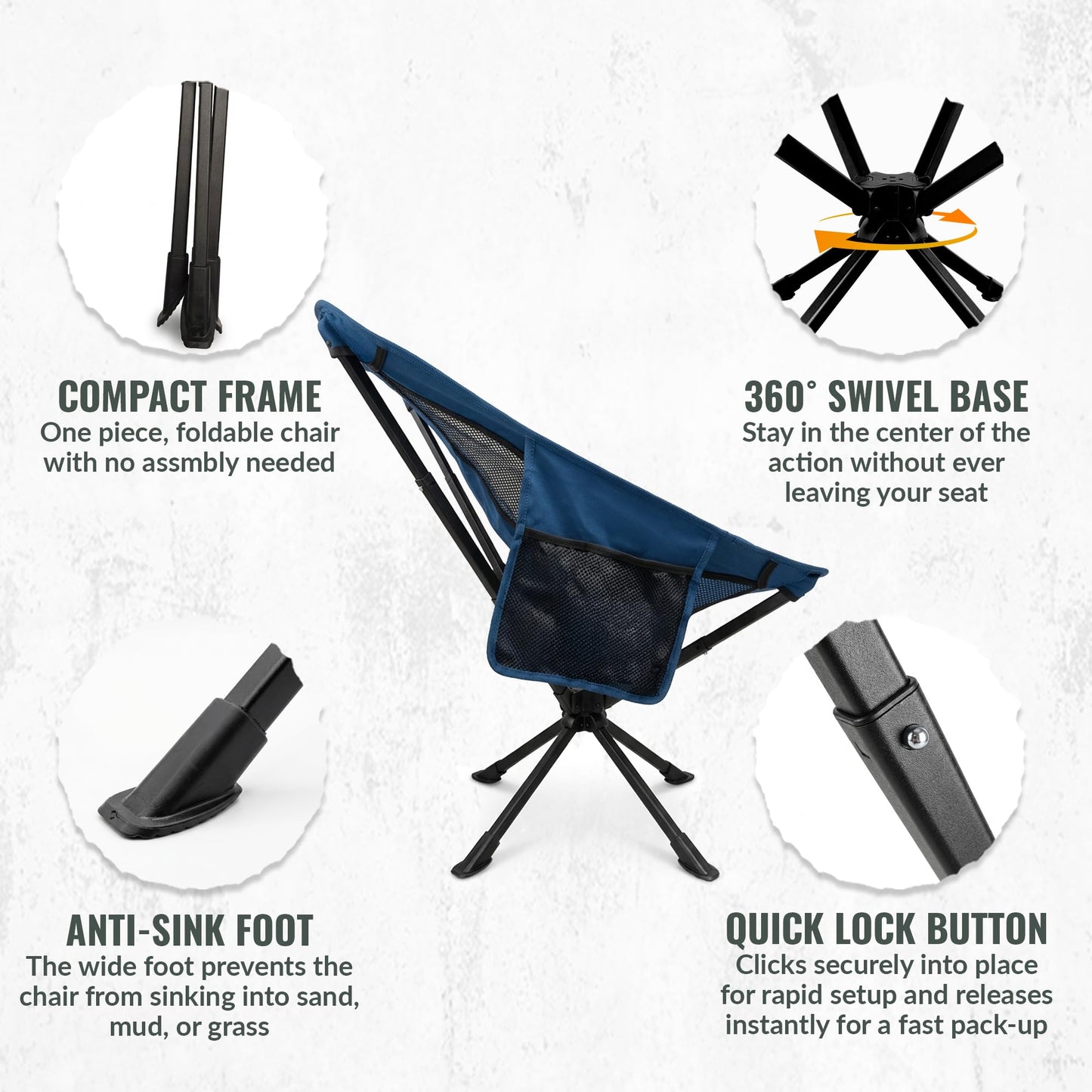 DuraBilt 360 Swivel Camping Chair, Folding Portable Outdoor Camp Chair