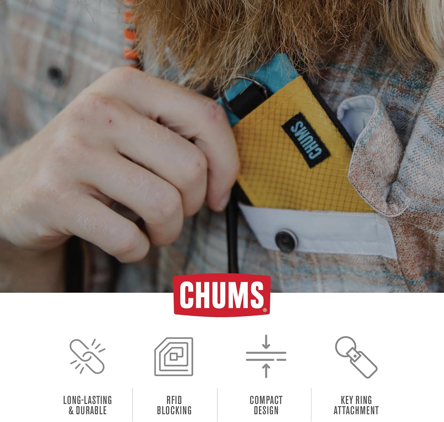 Chums Surfshorts Wallet - Lightweight Slim Wallet w/ RFID Blocking Card - Zippered, Minimalist