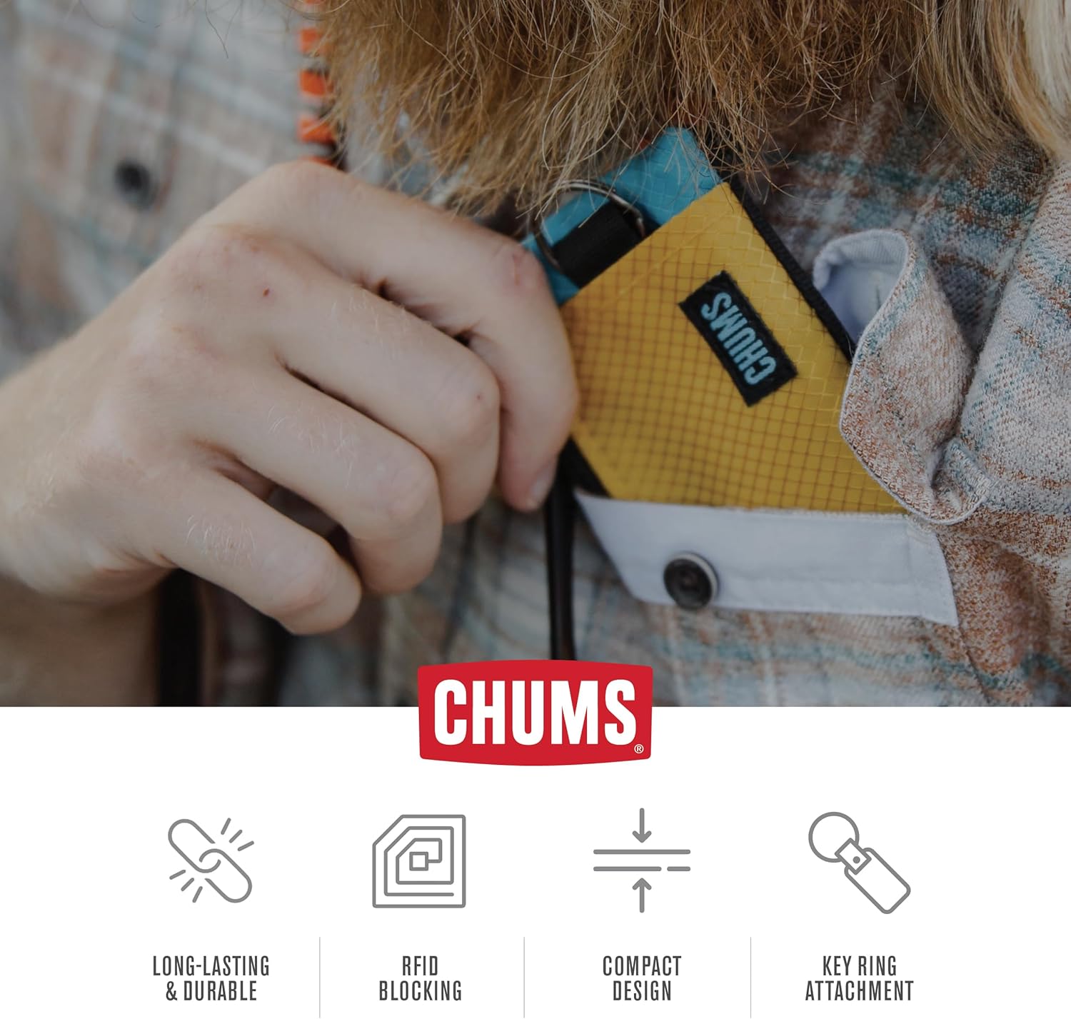 Chums Surfshorts Wallet - Lightweight Slim Wallet w/ RFID Blocking Card - Zippered, Minimalist