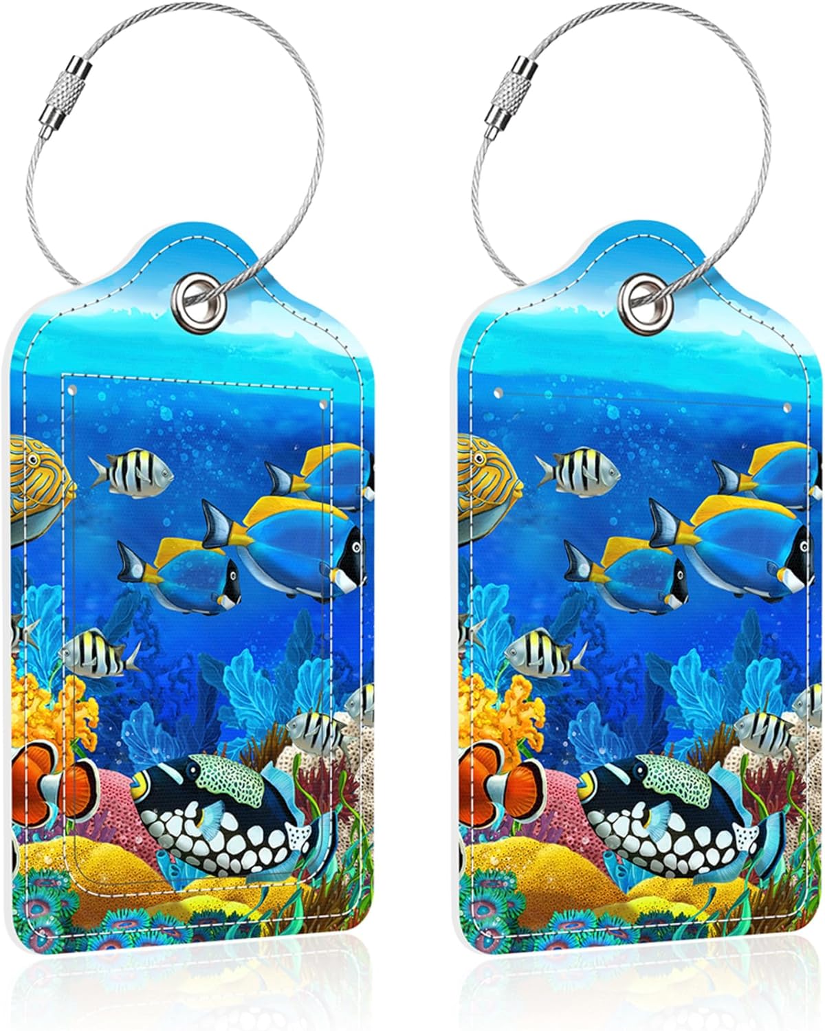 Luggage Tags for Suitcase,2 Pack Tropical Fish Luggage Tag,PU Leather Id Label Luggage Tags with Stainless Steel Loop and Privacy Cover for Women Men Teens Travel