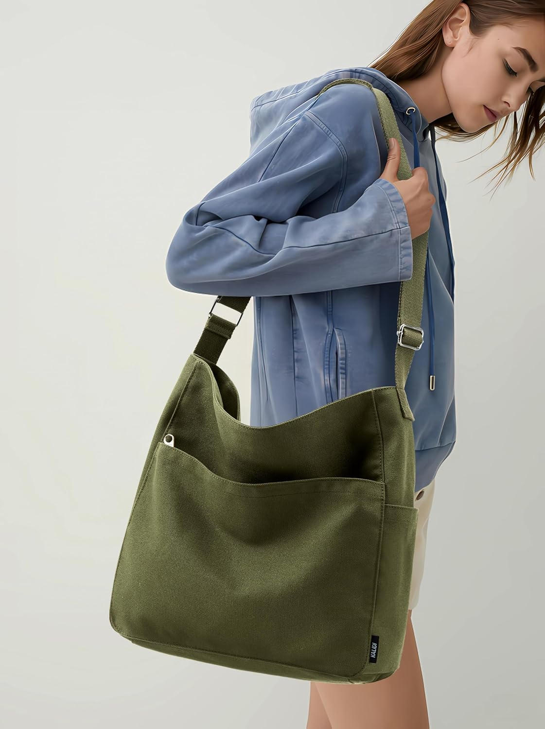 KALIDI Canvas Tote Bag Large Hobo Crossbody Shoulder Handbag Zipper Messenger Bag for Women or Men