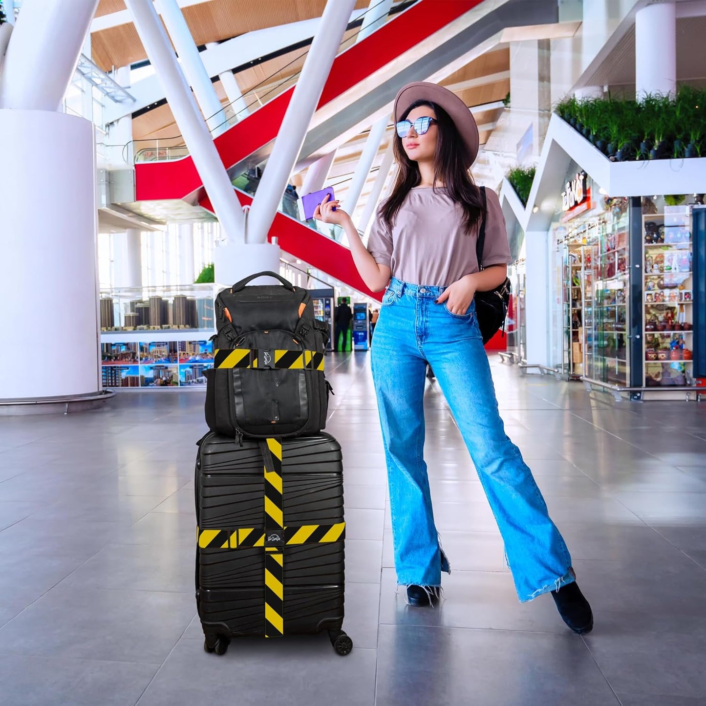 Adjustable Luggage Straps for Secure Travel,TSA Approved Heavy Duty Suitcase Belts with Quick-Release Buckle,Durable Travel Straps for Luggage Protection and Easy Identification 3 Pack (Black Yellow)
