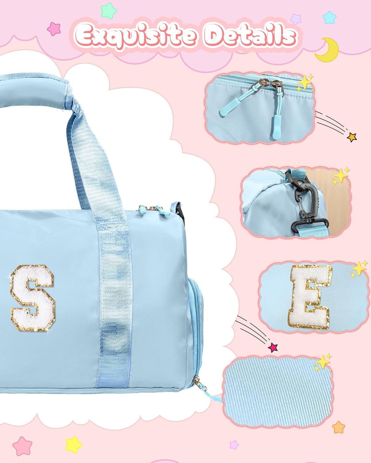 Gifts for 4 Year Old Girls-Girl Gym Bag with Shoe Compartment, Kid Personalized Weekender Overnight Bags, Initial Travel Tote with Makeup Pouch, Gifts for Teen Daughter (Letter Q)