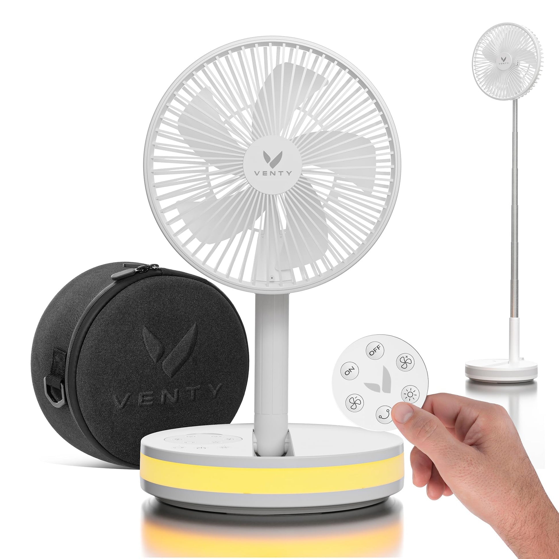 VENTY Portable Fan - Wireless Battery Operated Fan - 4 Speeds - LED Lighting - Carry Case & Remote