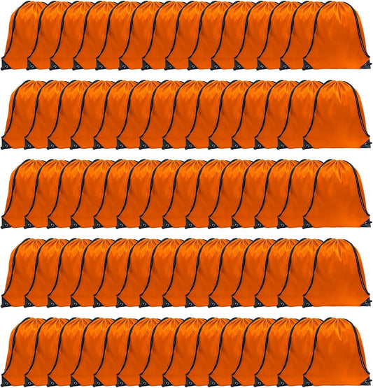 GoodtoU Drawstring Bags, Nylon Gym Bags with Cinch Sack - Drawstring Backpack for Sport, Travel, Team (Orange, 80Pcs)