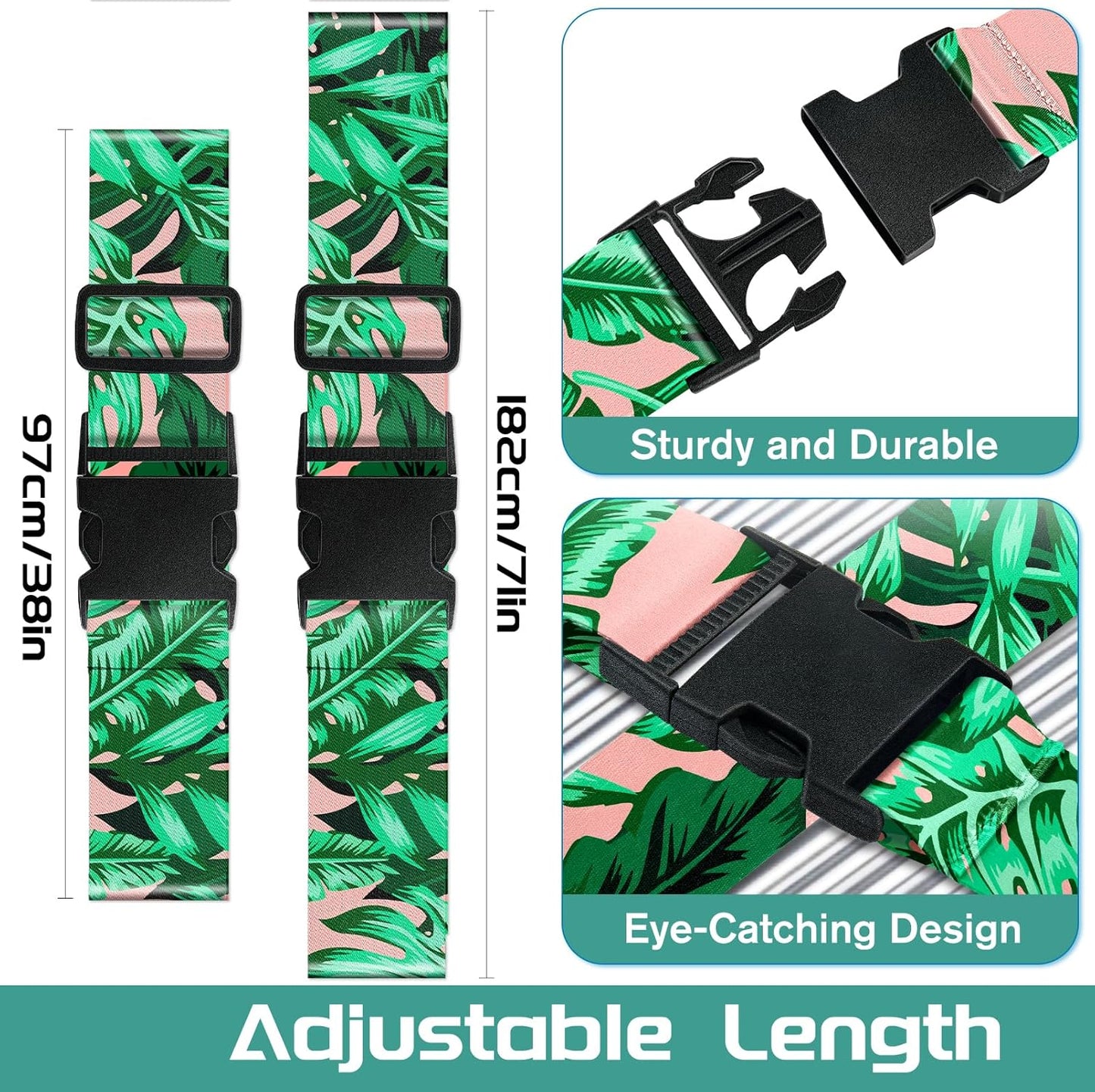 Slohif Luggage Straps for Suitcases Travel Belt Accessories Luggage Connector Identifiers Over Handle with Buckle Unique Nylon Adjustable Strap for Sleeping Bag Car Seat Boho Leaf(2 Pack)