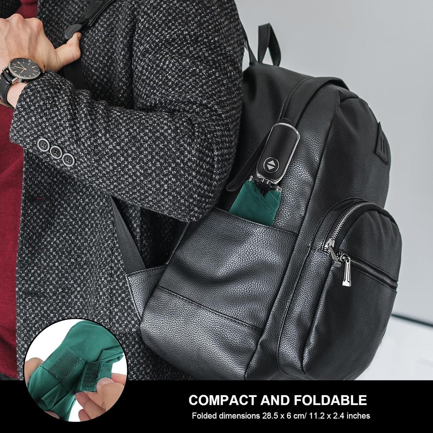 LEAGERA Compact Travel Umbrella for Purse - Flat Handle, Waterproof for Light Rain