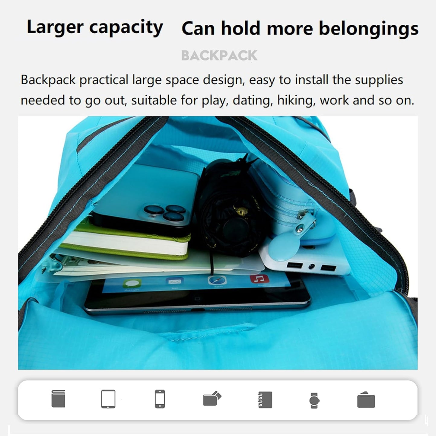 16L Lightweight Foldable Hiking-Backpack Small Packable-Daypack For Travel,Ultralight