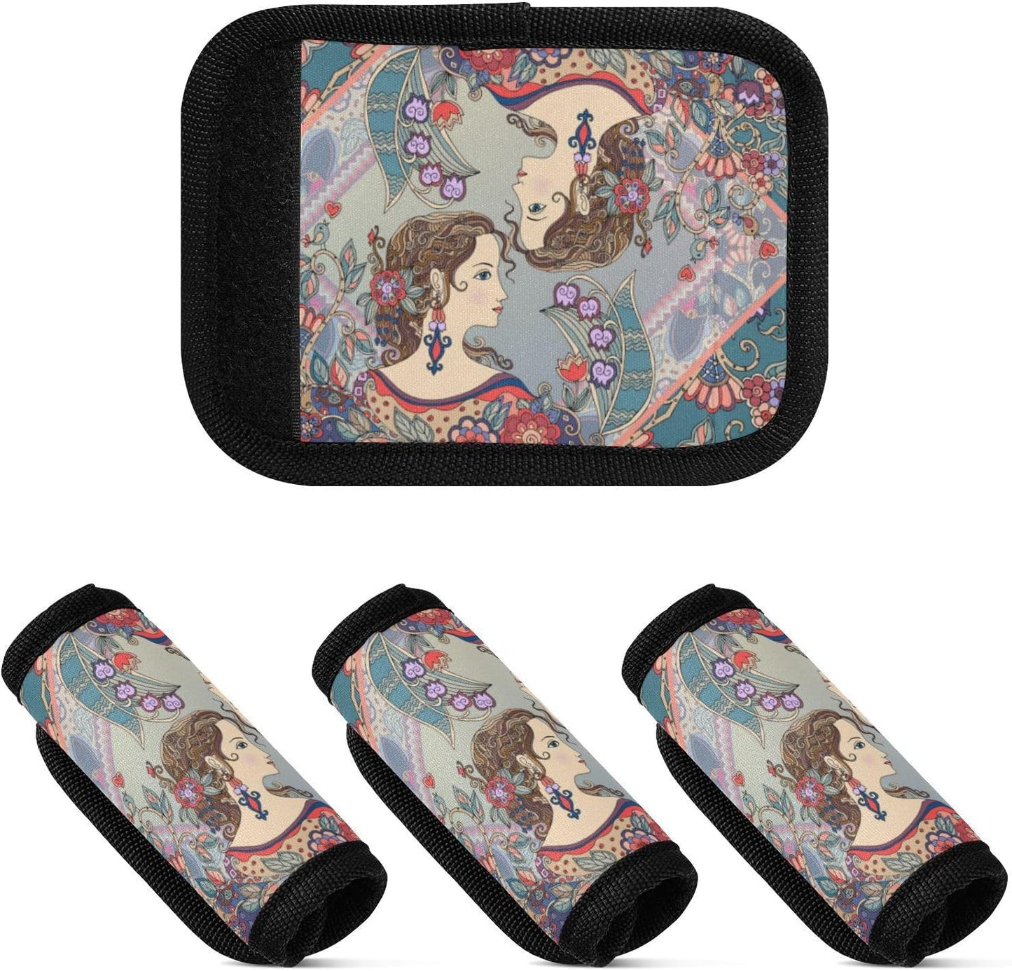 4Pcs Luggage Handle Wrap Suitcase Identifier Handle Covers Tags Soft Travel Bags Luggage Handle Gripper Accessories for Airplane Flying Retro Lady