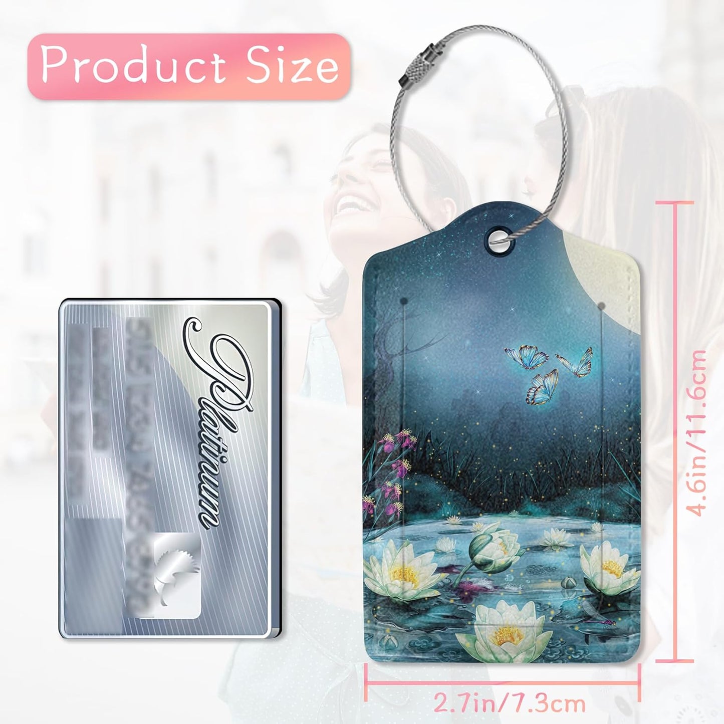 Set of 2 Luggage Tags for Suitcases, Lotus and Butterfly Luggage Tag Leather Cruise Suitcases Tag with Stainless Steel Loop Privacy Cover ID Label Travel Bag Tags Luggage Id for Women Men Travel
