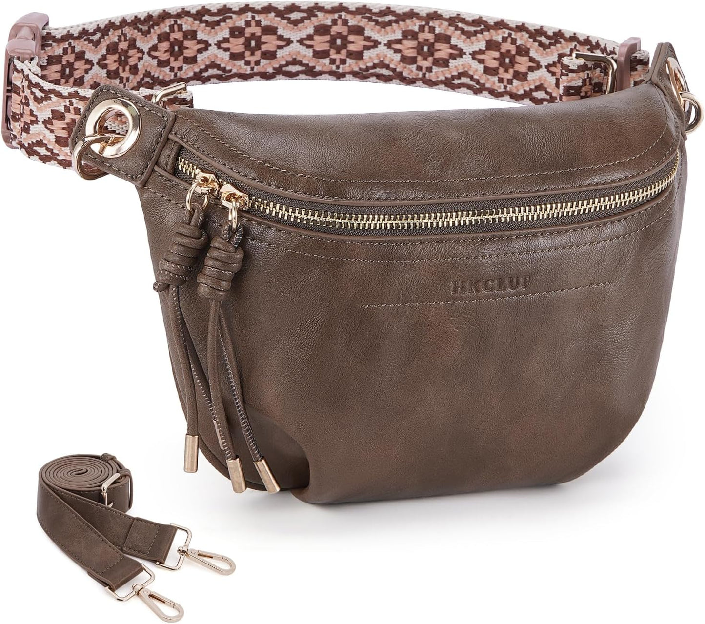 HKCLUF Fanny Pack Crossbody Bags for Women Pu Leather Belt Bag Waist Pack Causal Chest Bum Bag With 2 Straps