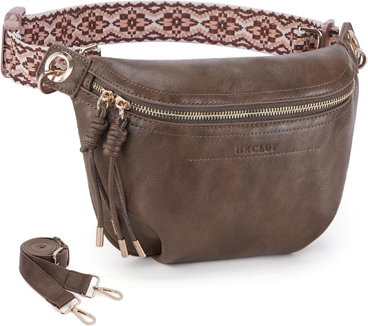 HKCLUF Fanny Pack Crossbody Bags for Women Pu Leather Belt Bag Waist Pack Causal Chest Bum Bag With 2 Straps