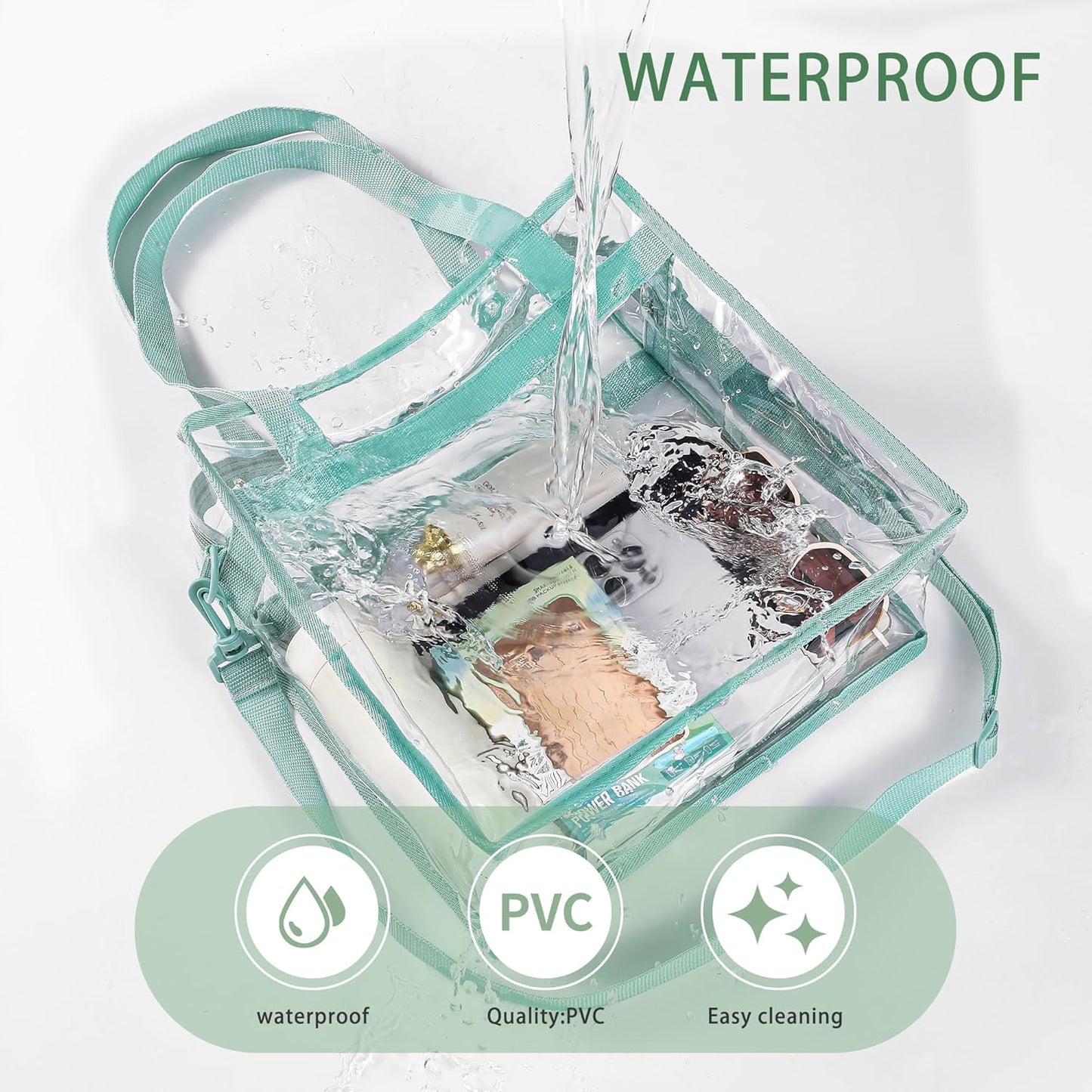 BAGAIL Clear Bags 12x6x12 Stadium Approved Clear Tote Bag with Zipper Closure Crossbody Shoulder Bag with Adjustable Strap