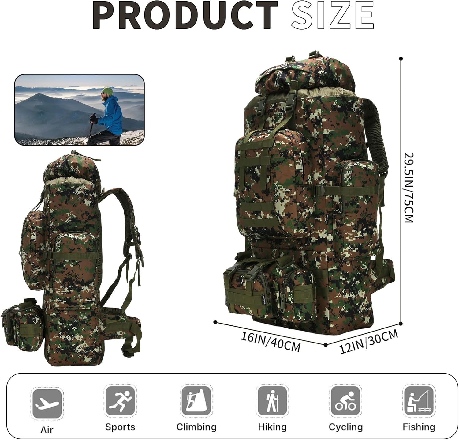 King'sGuard 100L Camping Hiking Backpack Molle Rucksack Military Camping Backpacking Daypack