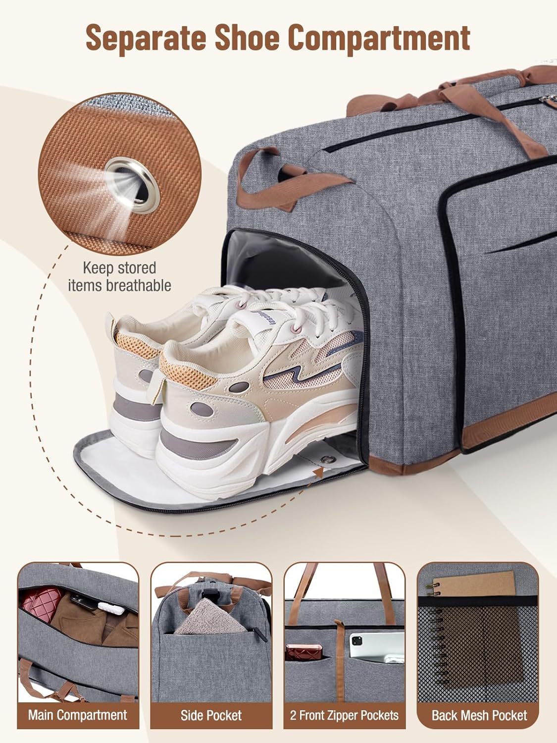 Lekesky Foldable Travel Duffel Bag for Women, 80L Large Duffle Bag with Separate Shoes Compartments