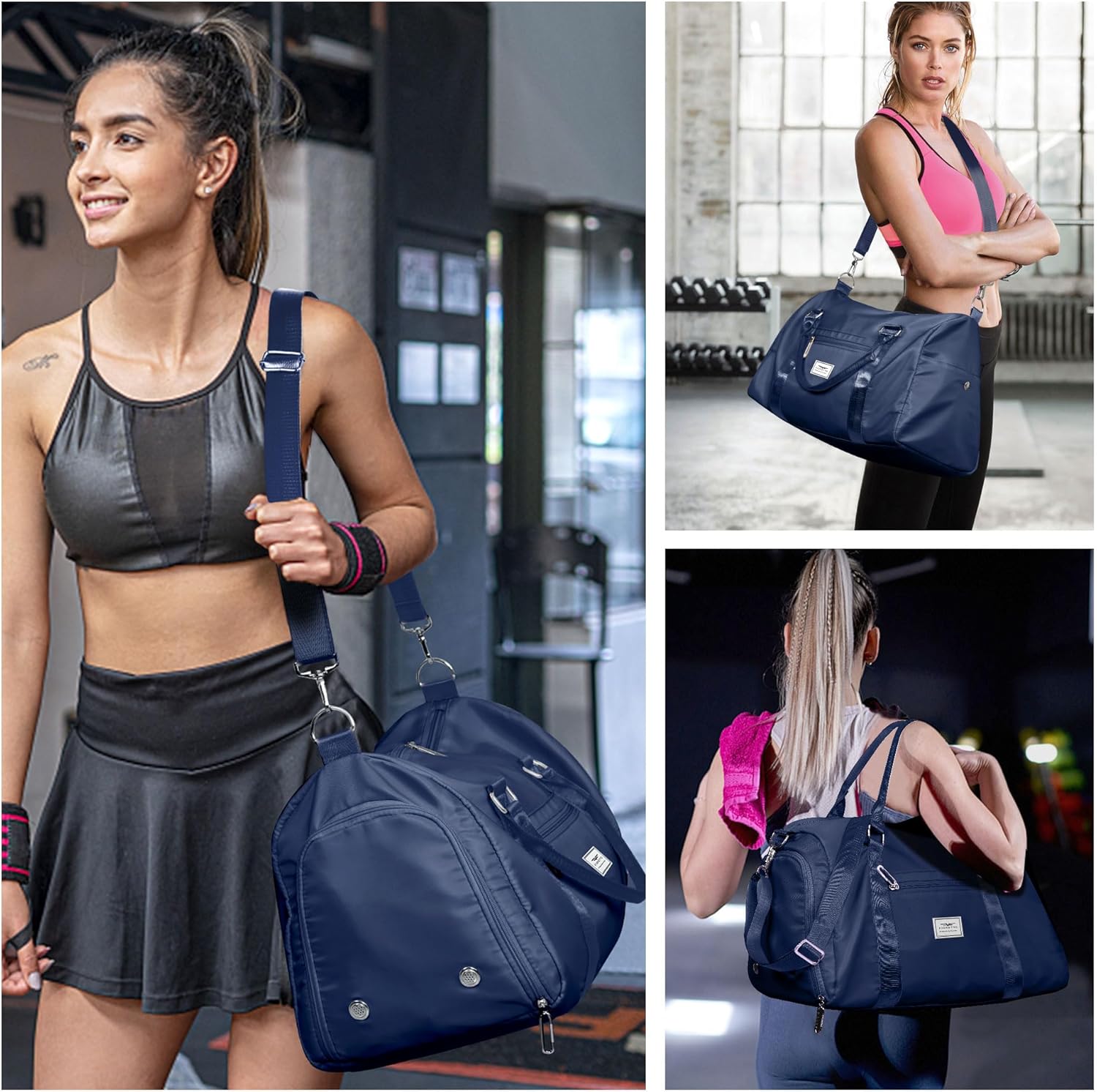 FIORETTO Womens Gym Tote Duffle Bag with Wet Pocket & Shoe Compartment, Sports Duffel Overnight