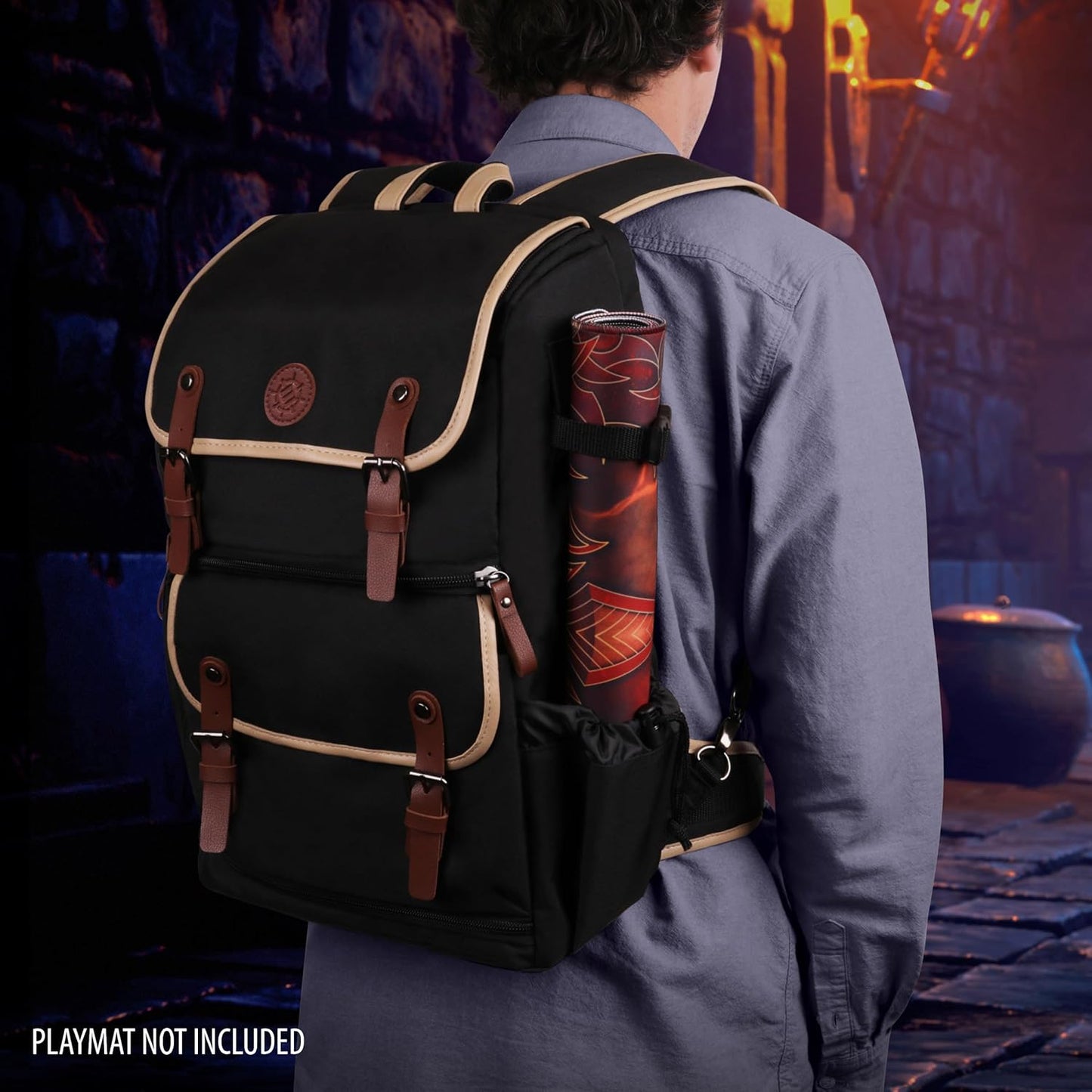 ENHANCE Designer Edition TCG Backpack - MTG Deck Bag Card Binder Space, TCG Deck Box Storage, MTG Playmat Holder - Card Storage Compatible with Magic the Gathering, Pokemon, Lorcana (Canvas Black)
