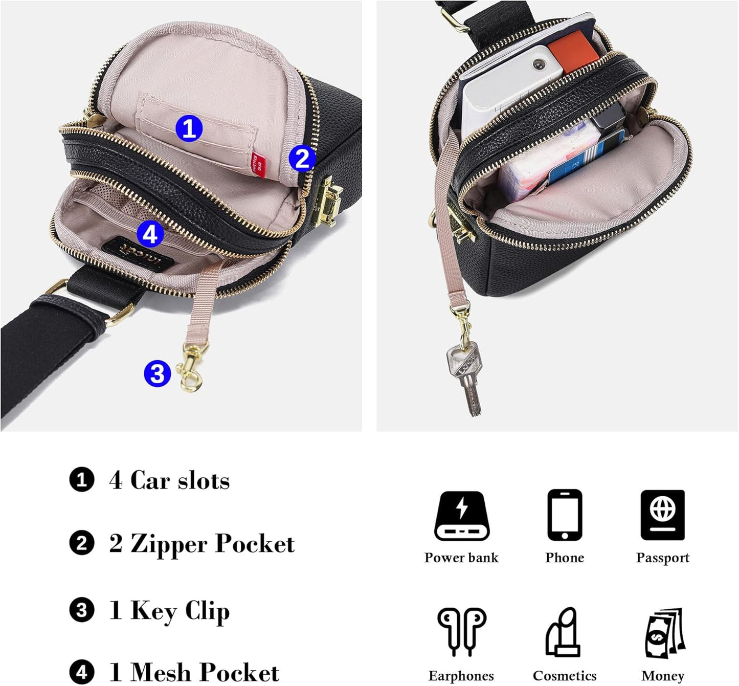 INICAT Travel Small Sling Bag Faux Leather Crossbody Bags Women Cross Body Bag Purses for Woman