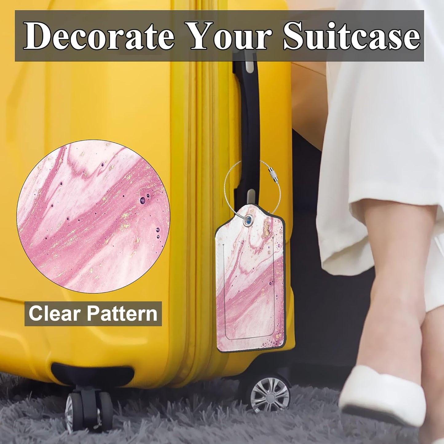 Pink Gold Abstract Marble Luggage Tags, 2 Pack Travel Cruise Tags for Suitcases, Cute Identifiers with Privacy Flap, Baggage Tag for Women Men Backpack Handbag