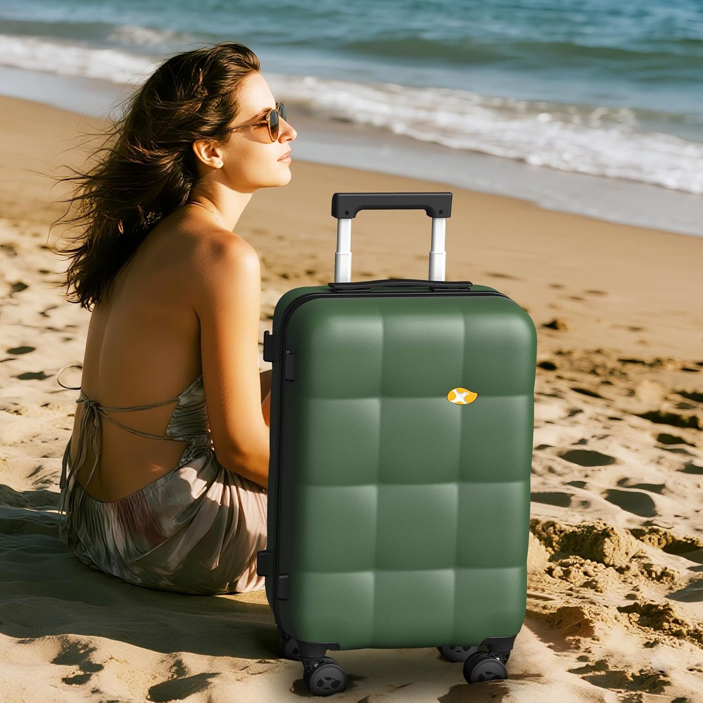 MGB Carry On Luggage 22x14x9 Airline Approved with TSA Lock, Hard Shell Suitcase with Double Spinner Wheels, Lightweight 20 Inch Travel Hardside Carry-On Luggage, Dark Green