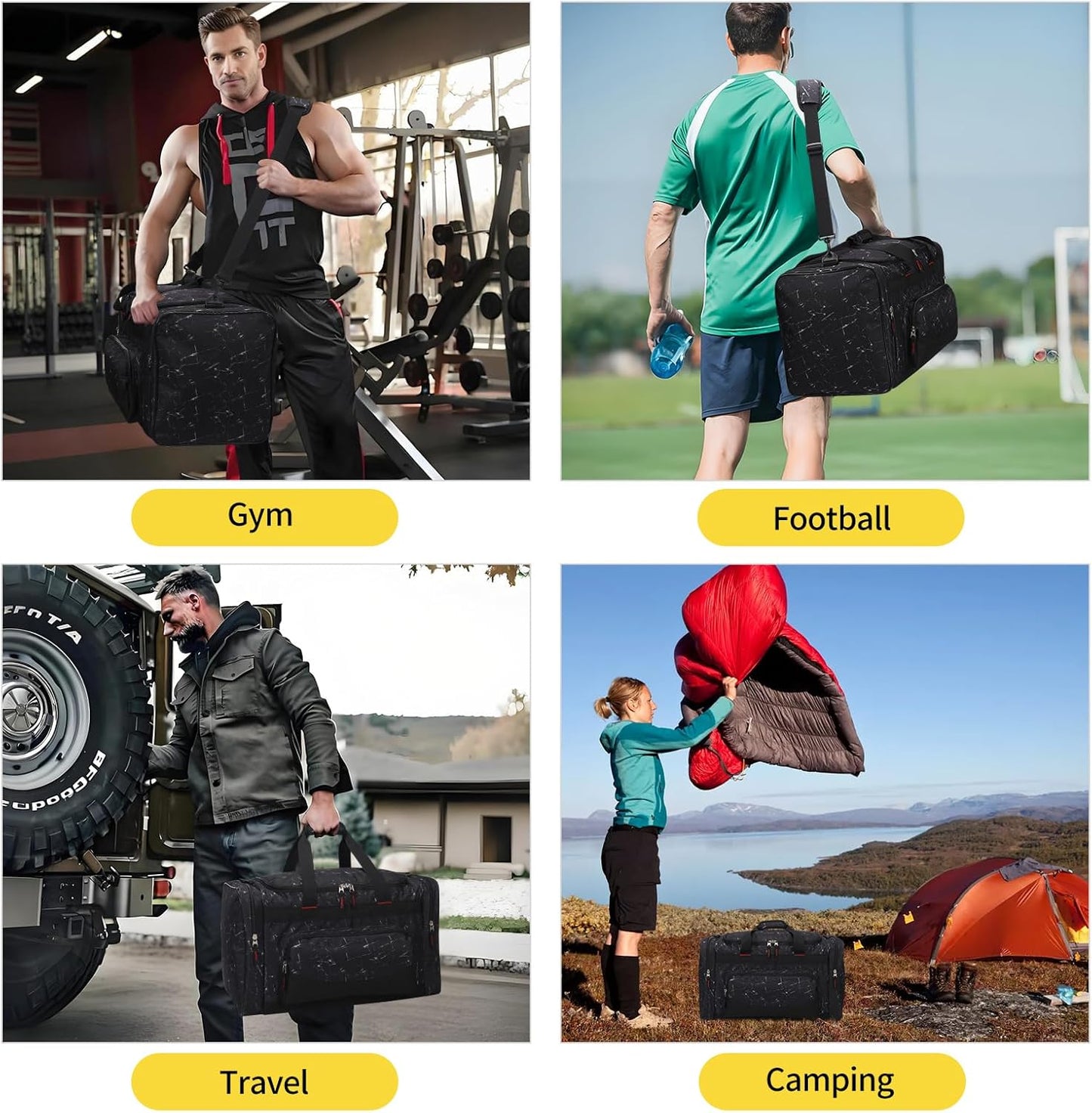 22 inch Gym Bag for Men - 55L Large Travel Duffle Bag Sports Equipment Bag with Multiple Zippered