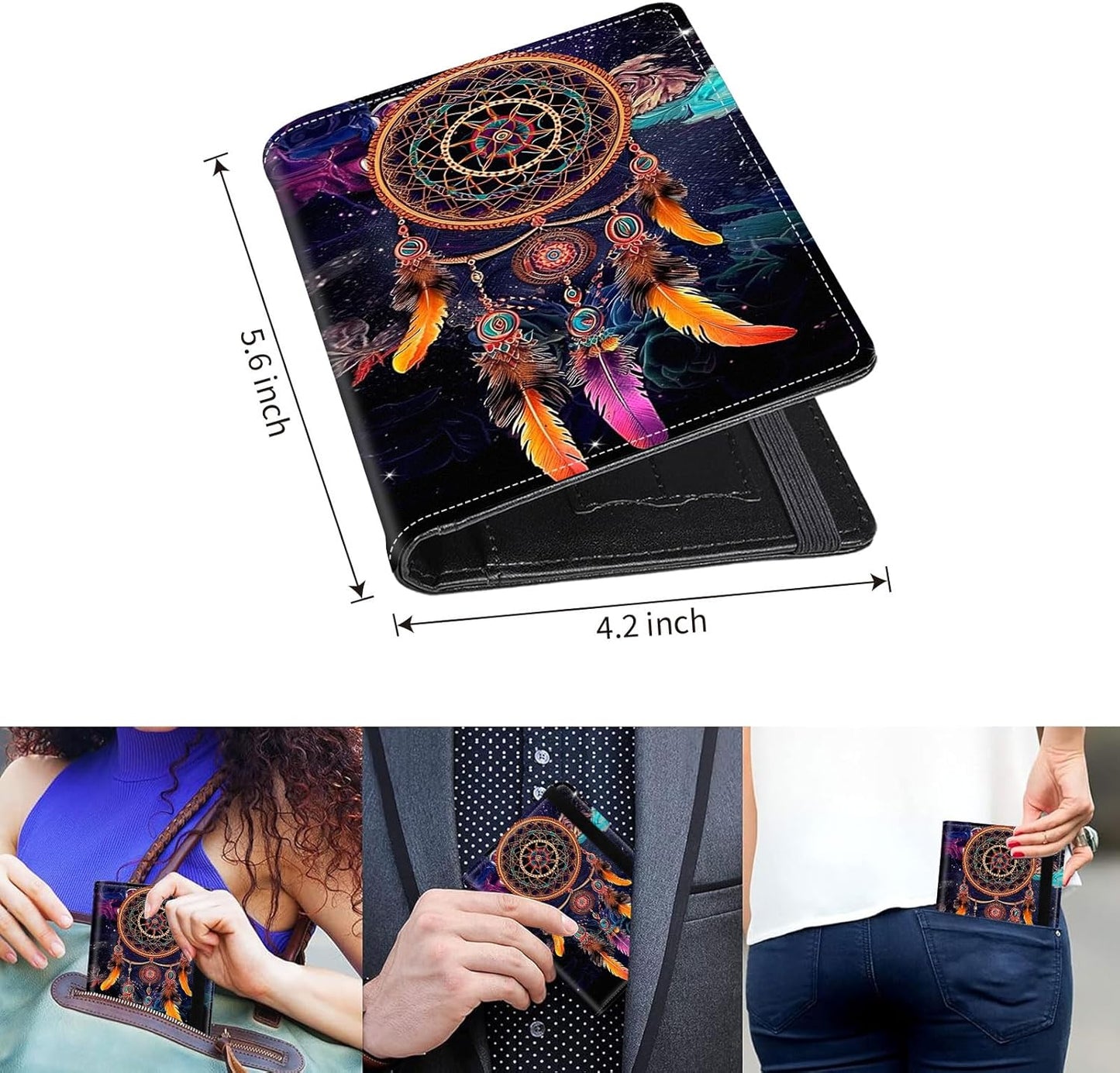 Passport Holder Cover Wallet Travel Essentials RFID Blocking Case Leather Passport Cover Wallet Vaccine Card Slot Organizer for Men Women, Dreamcatcher
