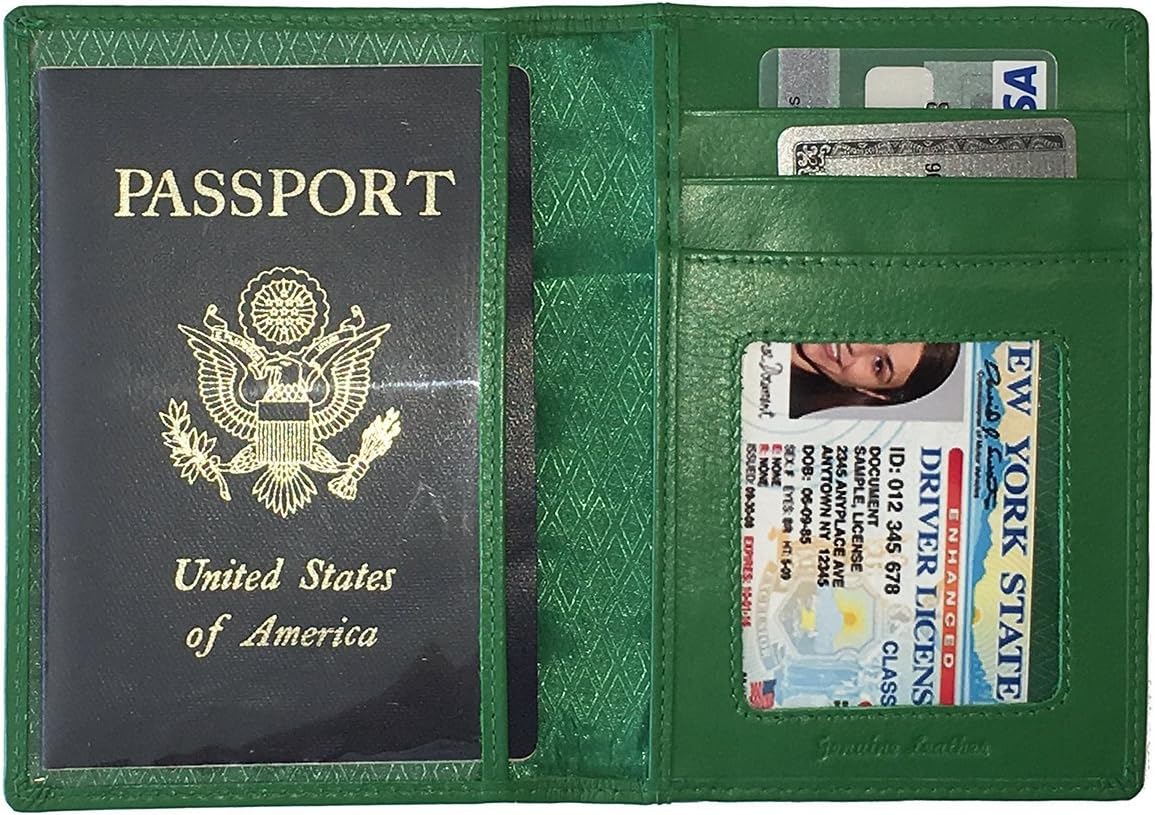 Personalized Monogrammed Emerald Green Leather RFID Passport Wallet and Luggage Tag