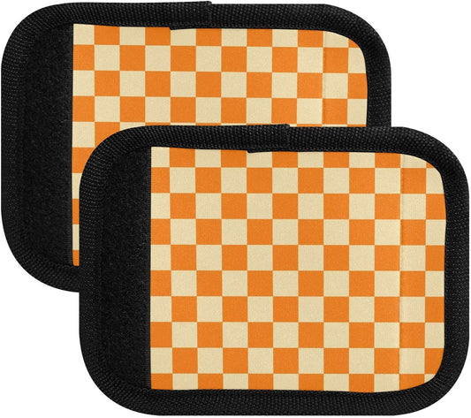 2 PC Luggage Handle Wrap Luggage Handle Covers Tags for Suitcase Bags Travel Luggage Handle Identifier Gripper Retro Orange Checkered Squares