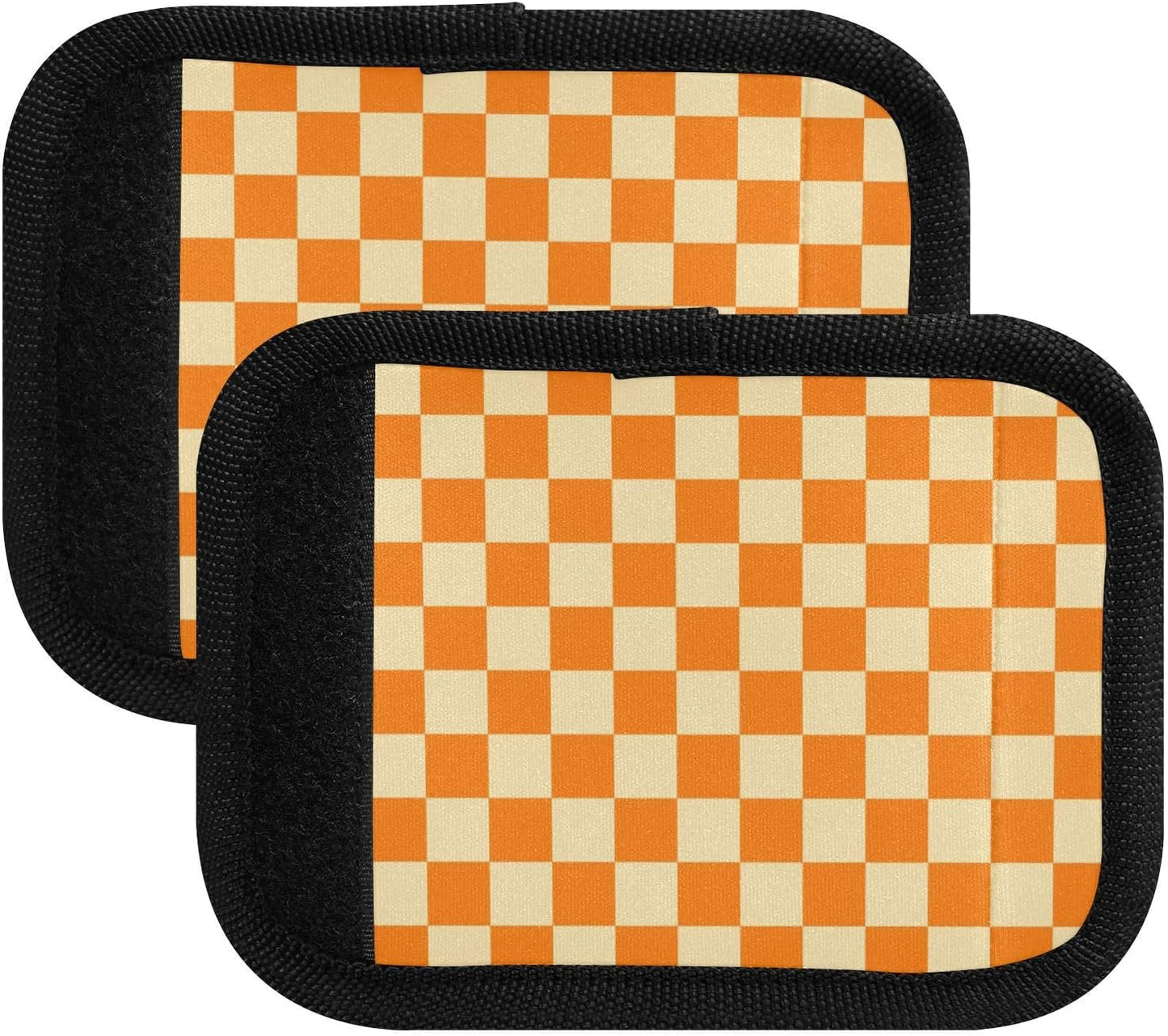 4 PC Luggage Handle Wrap Luggage Handle Covers Tags for Suitcase Bags Travel Luggage Handle Identifier Gripper Retro Orange Checkered Squares