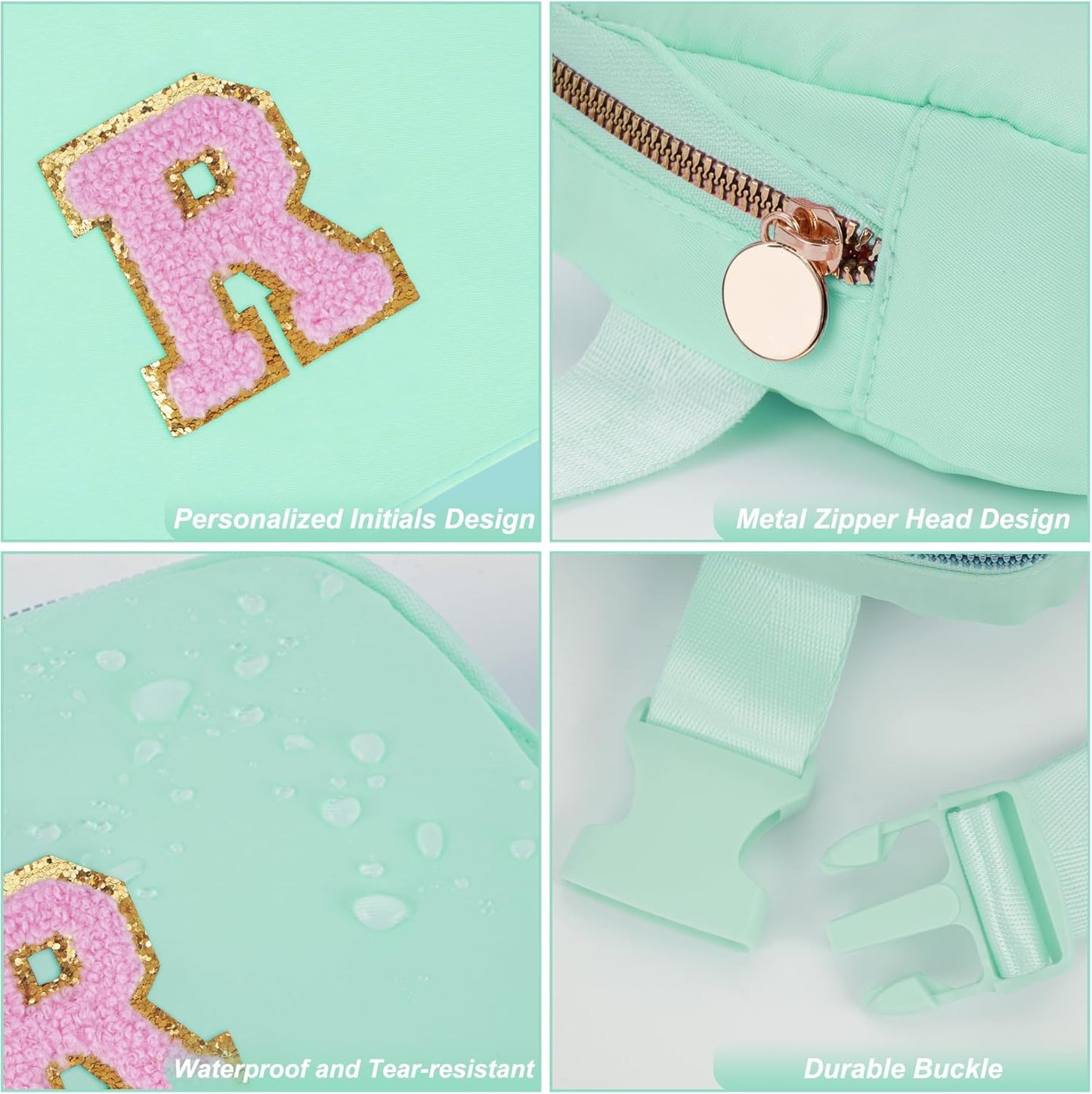 Belt Bag Fanny Pack Crossbody Bags with Initials Letter Patch Cute Stuff Birthday Gifts for Teenager Girls Trendy Stuff for Teens | Light Green,R