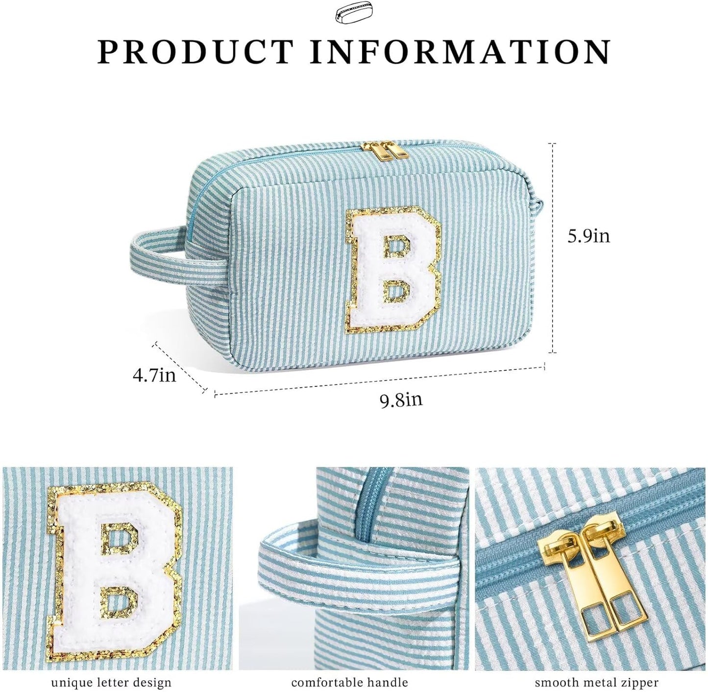 YOOLIFE Travel Makeup Bag - Monogram Initial, Cosmetic Toiletry Bag Pouch, Make Up Case for Her Best Friend, Personalized Gifts