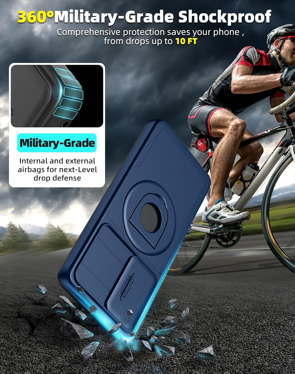 for Samsung Galaxy S23 Plus Case Magnetic Compatible with MagSafe Wireless Charging,with Screen Protector,for S23+Plus Case with Stand Ring+Camera Cover Shockproof Heavy Duty Protection Blue