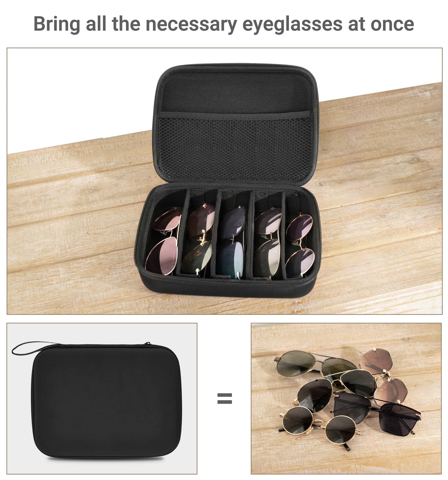 Mkono Travel Sunglasses Case Glass Organizer Multiple Pairs Adjustable Slot