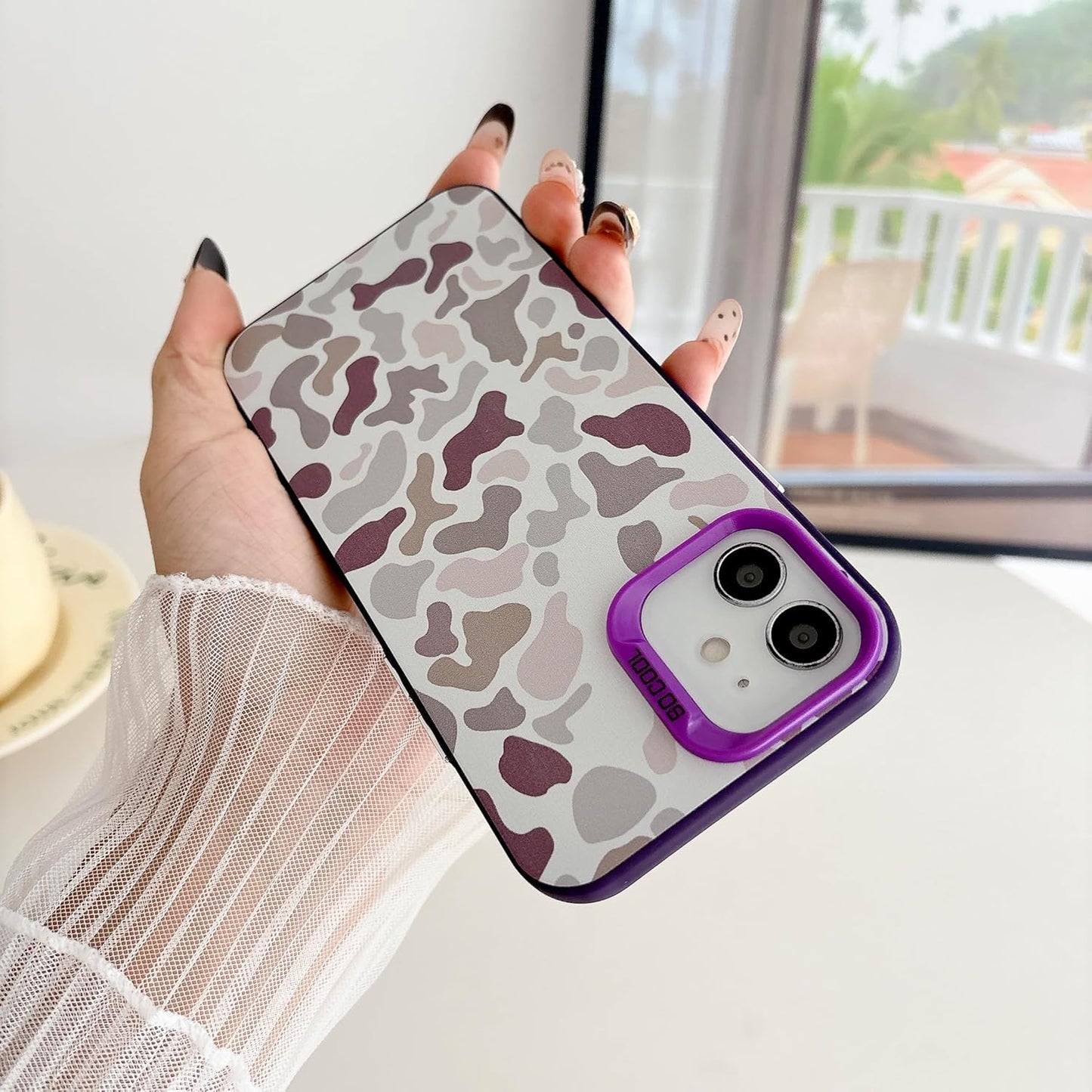 for iPhone 12 Case & iPhone 12 Pro Case, Vintage Camo Pattern Design for Men Boys Teens, Cool Camouflage Shockproof Protective Cover for Girls Women - Purple