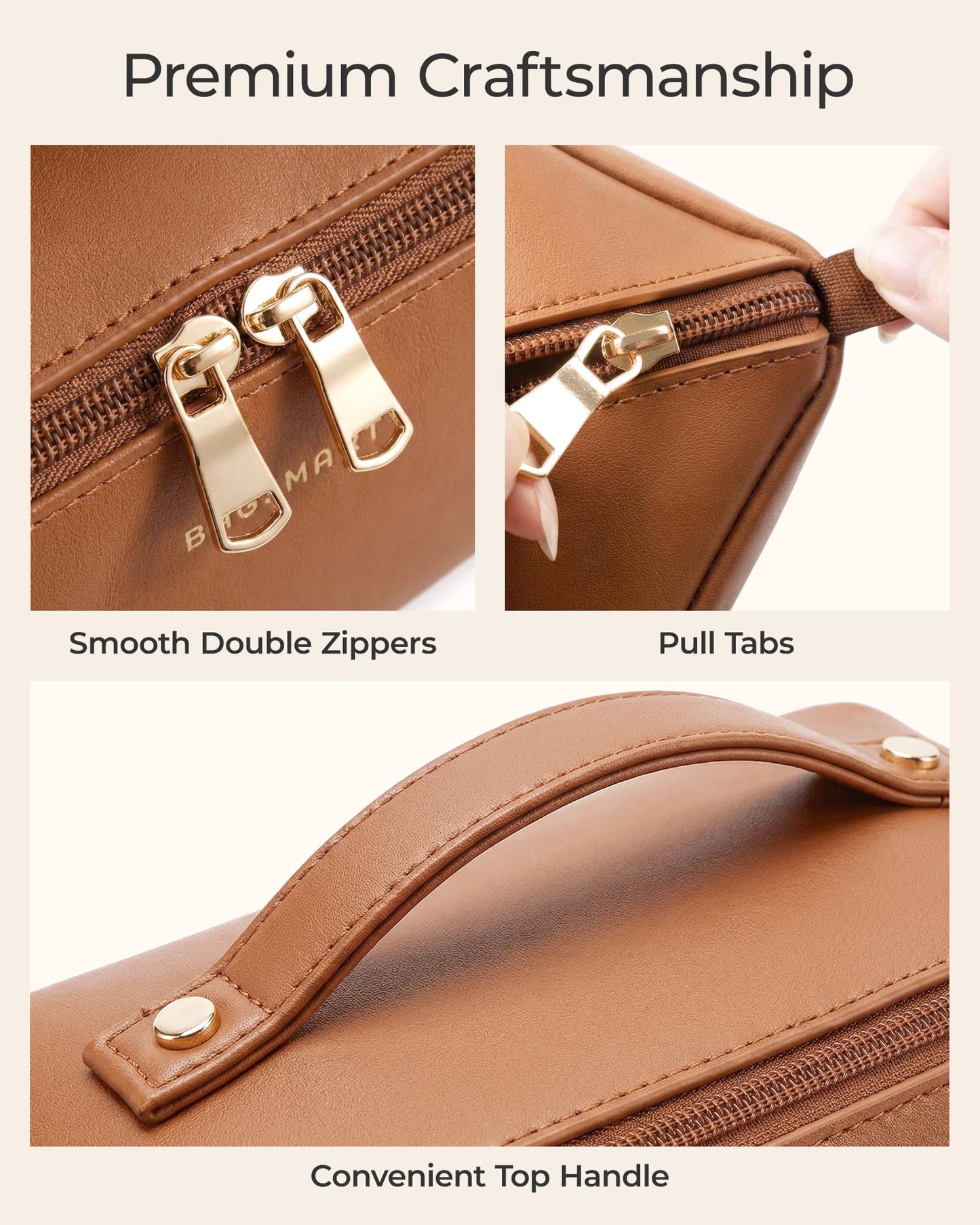 BAGSMART Makeup Bag Travel Cosmetic Bag,Women Toiletry Case, Classic Brown