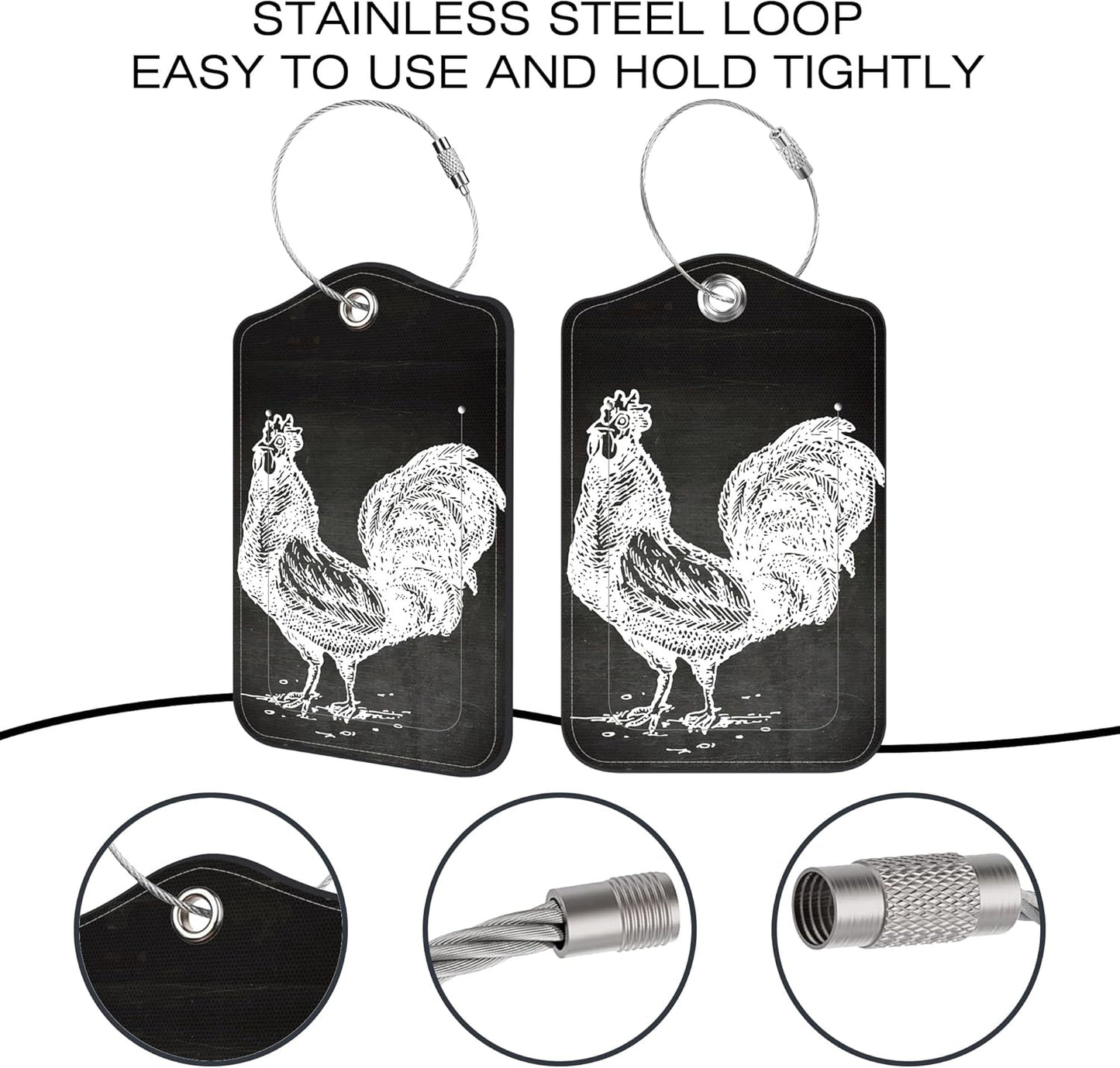 2 Pack Luggage Tags,Cock Symbol PU Leather Idea Baggage Tag with ID Labels Privacy Cover Metal Ring Men and Women Travel Bag Labels