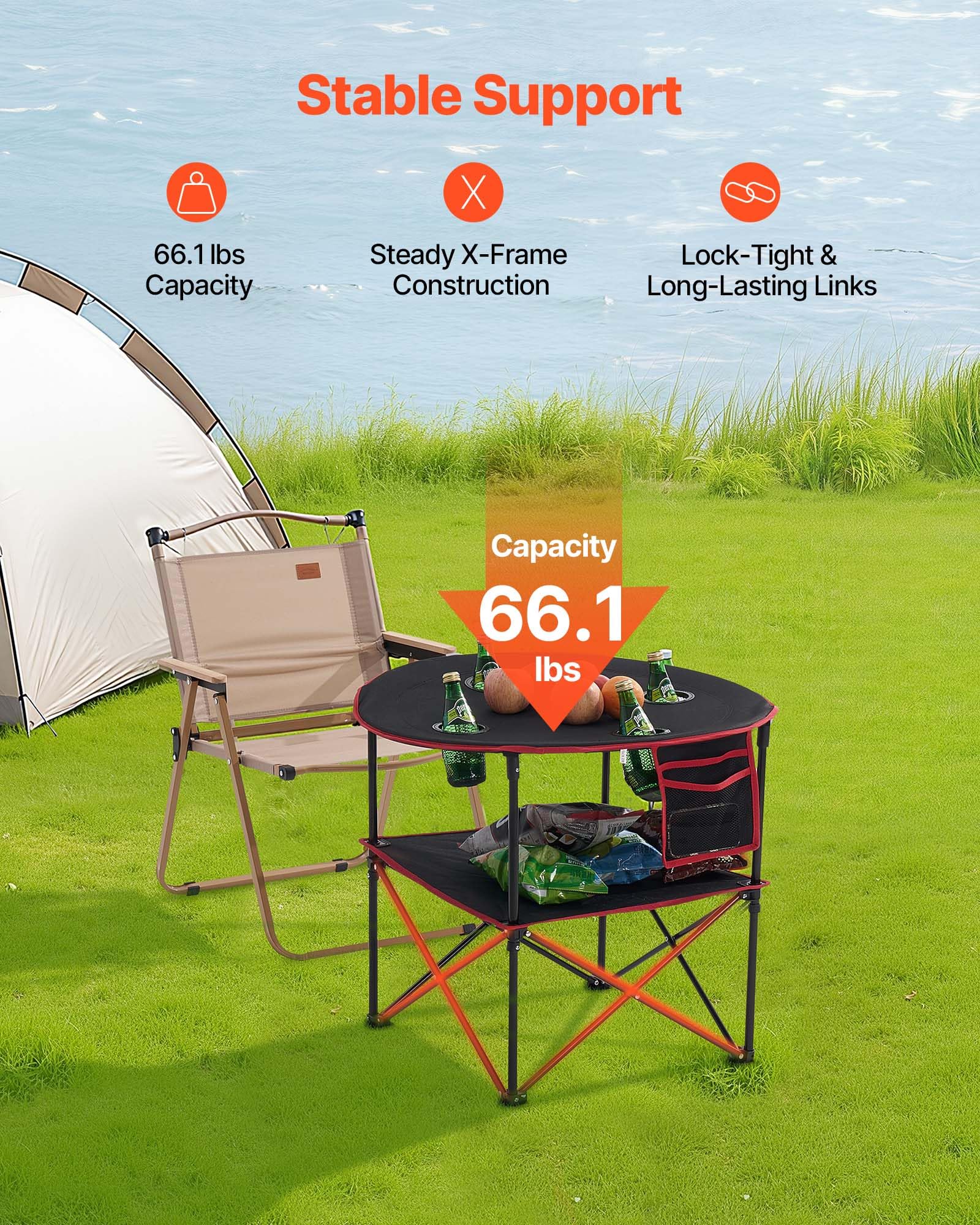 VEVOR Folding Camping Table, Portable Outdoor Lightweight Picnic Table, 600D Oxford Fabric