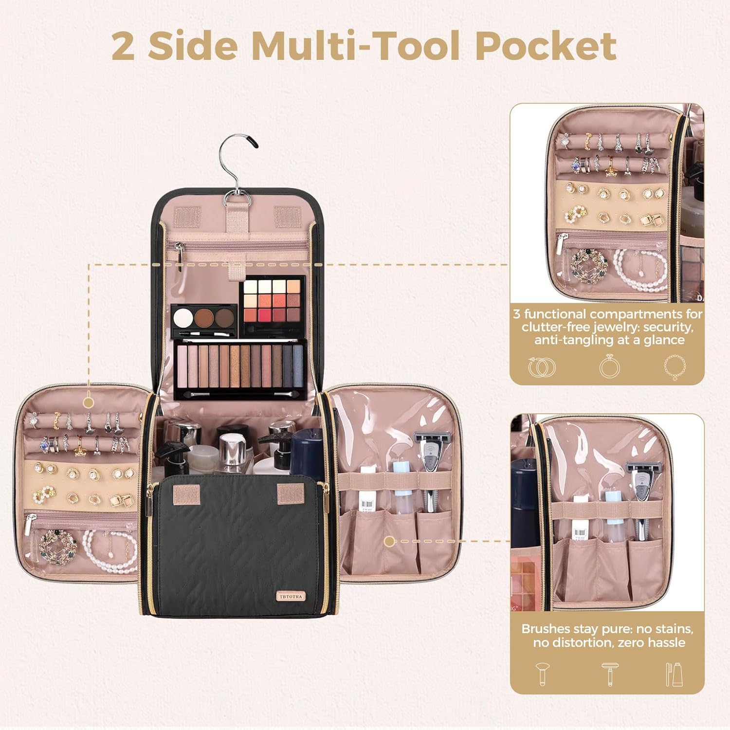 Hanging Toiletry Bag & Makeup Bag for Women with Jewelry Organizer - TSA Approved Large Capacity