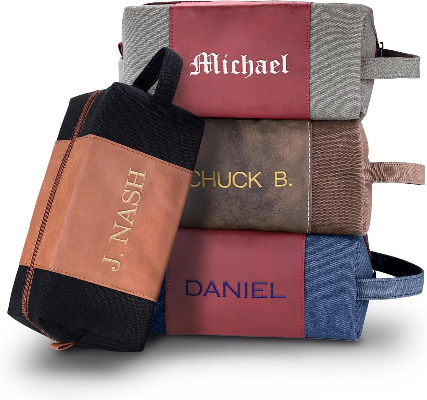 Personalized Gifts for Men - Embroidered Custom Toiletry Bags for Men, 4 Canvas & Leatherette Colors & 10 Thread Colors - Groomsmen Gifts