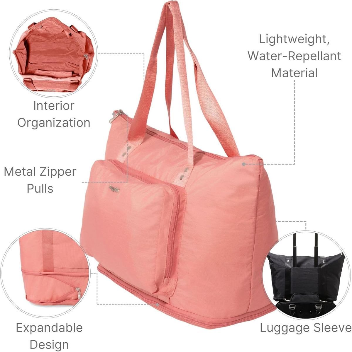 Baggallini Carryall Expandable Lightweight Travel Tote 22" Packable Folding Compact Nylon Washable